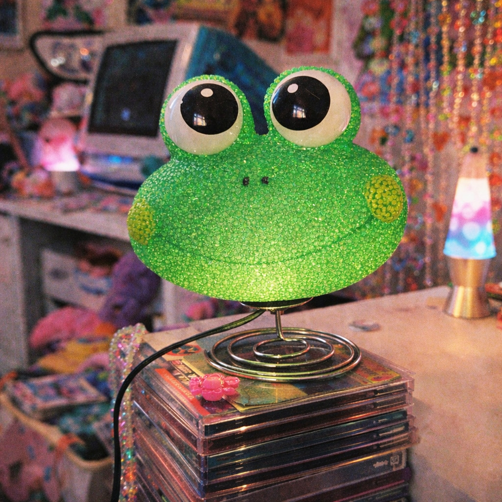 Vintage Frog Lamp Green Acrylic Spiral Base Y2K Kitsch